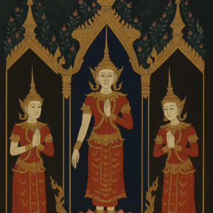 Ancient Thai Buddha Wall Art Handcrafted Thai Canvas Painting 140x80cm