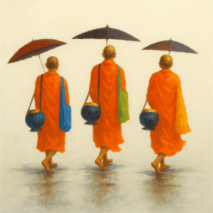 Buddhist Monk Artwork Hand-Painted Acrylic on Canvas 120x120 cm Made in Thailand