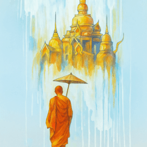 Hand-Painted Asian Monk Wall Art