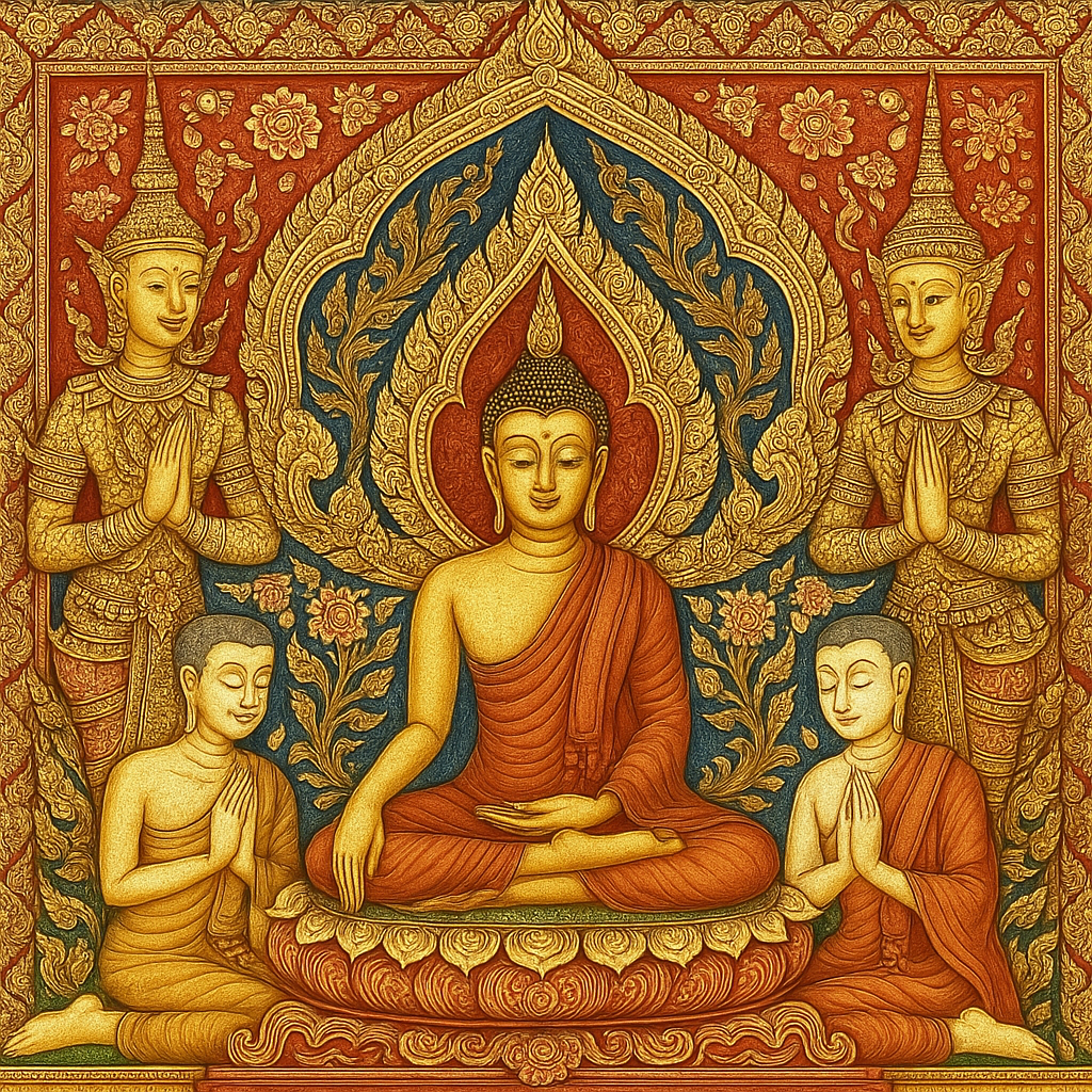 Hand-Painted Buddha Art Painting – 80x80 cm Thai Acrylic Canvas Wall Art